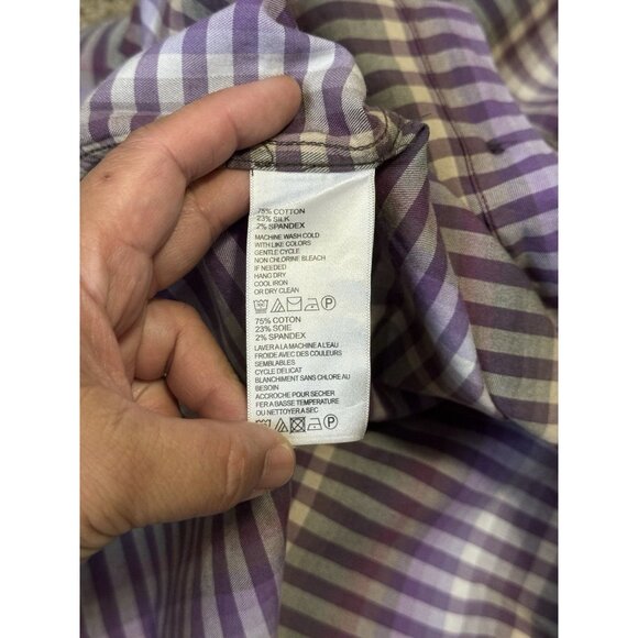TOMMY BAHAMA Long Sleeve Button-Up Shirt Purple Check Plaid Silk Blend Preppy XL - Picture 6 of 10